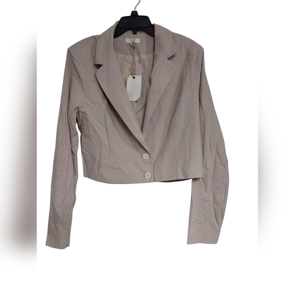 easel Jackets & Blazers - Easel Light Beige Cropped Blazer